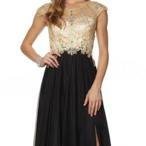 Black Illusion Neckline Party Long Dress